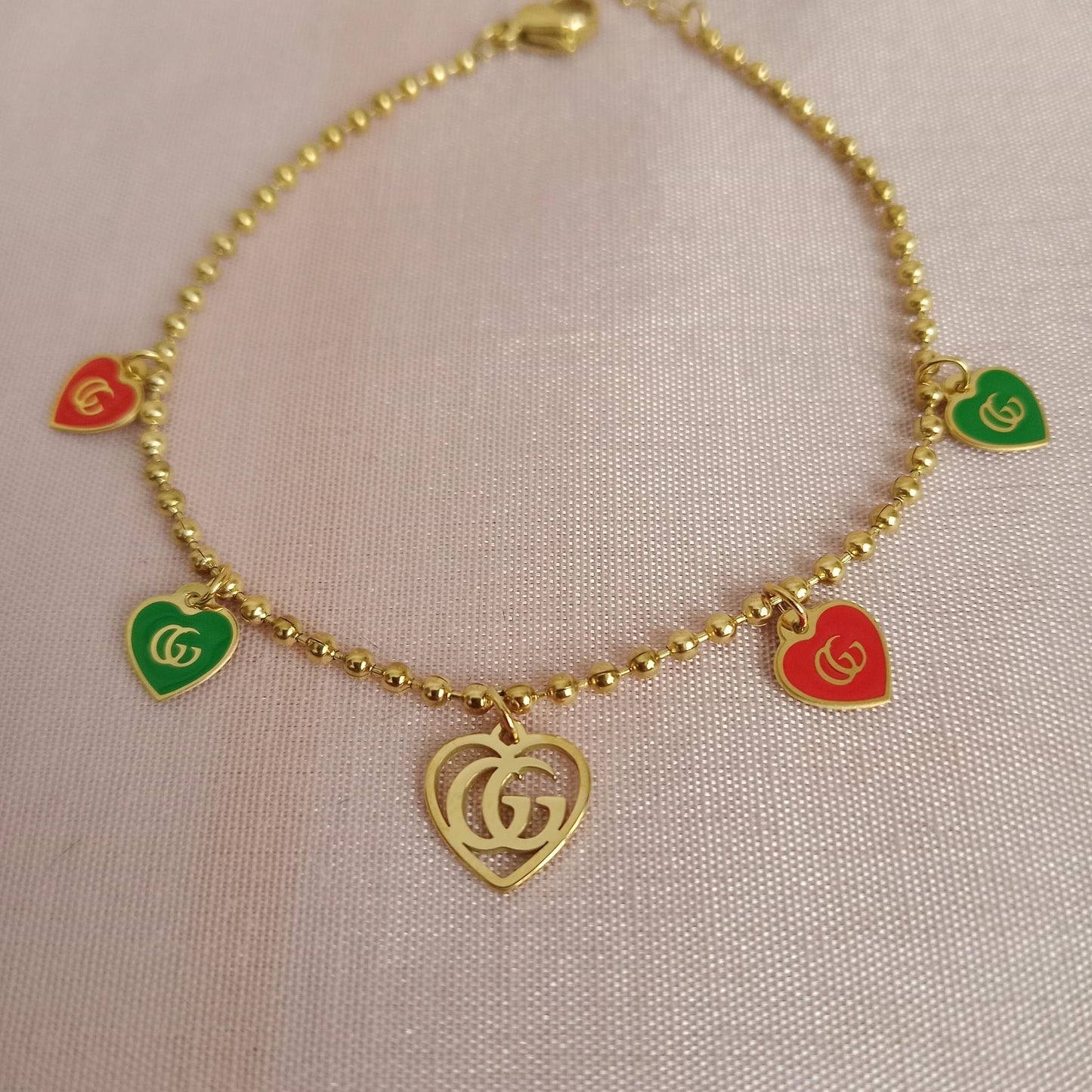 Colored Heart Charm Golden Chain Bracelet bracelet by Blingso