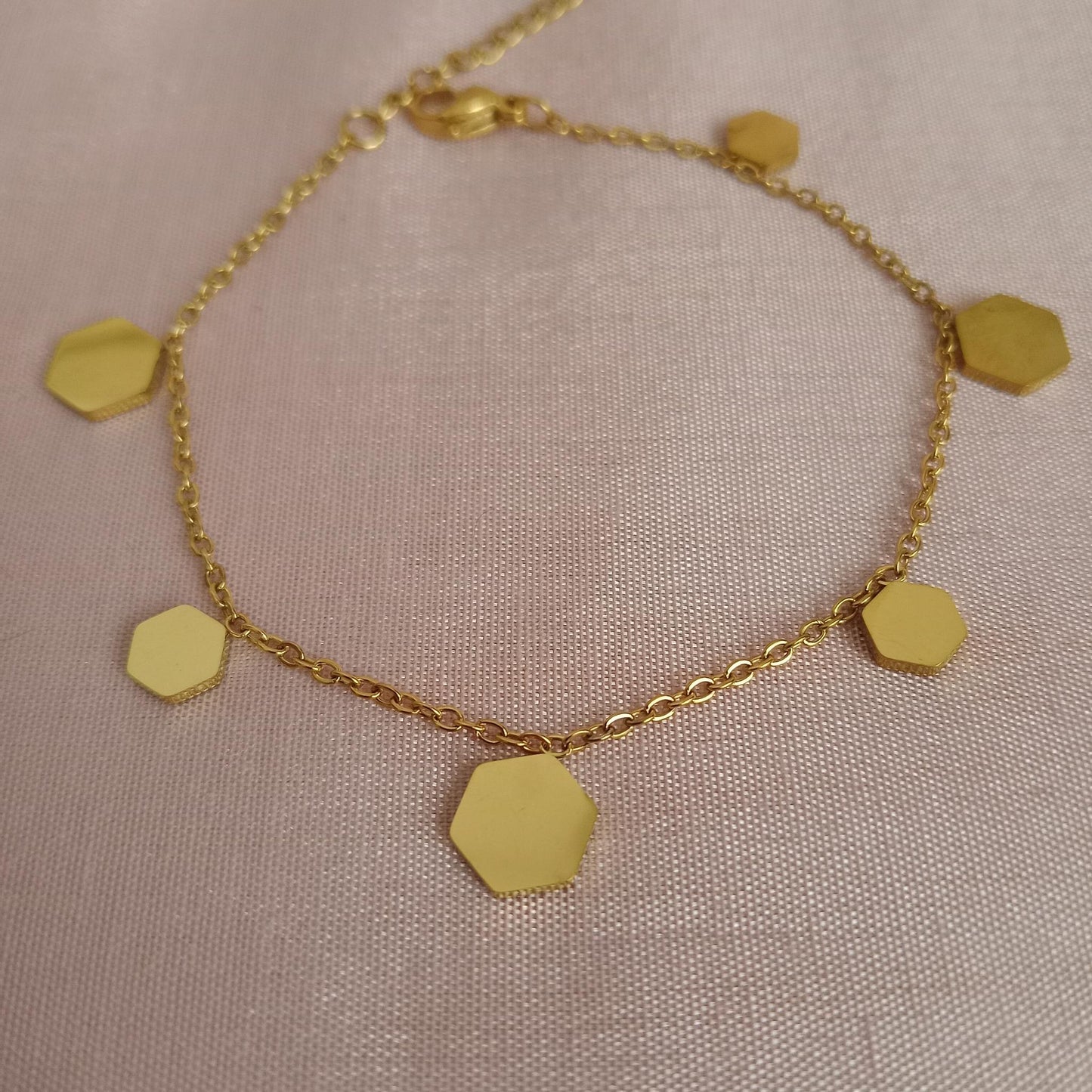 Hexagon Plate Golden Chain Bracelet bracelet by Blingso