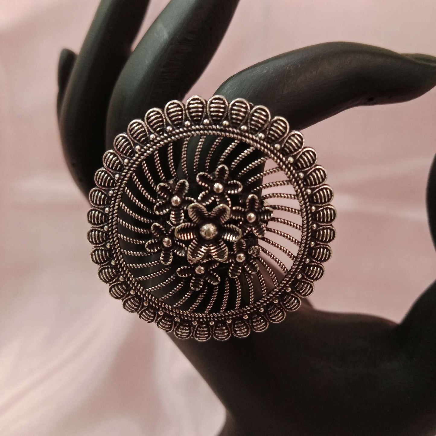 Blingso Oxidized Mandala Adjustable Ring – View 2