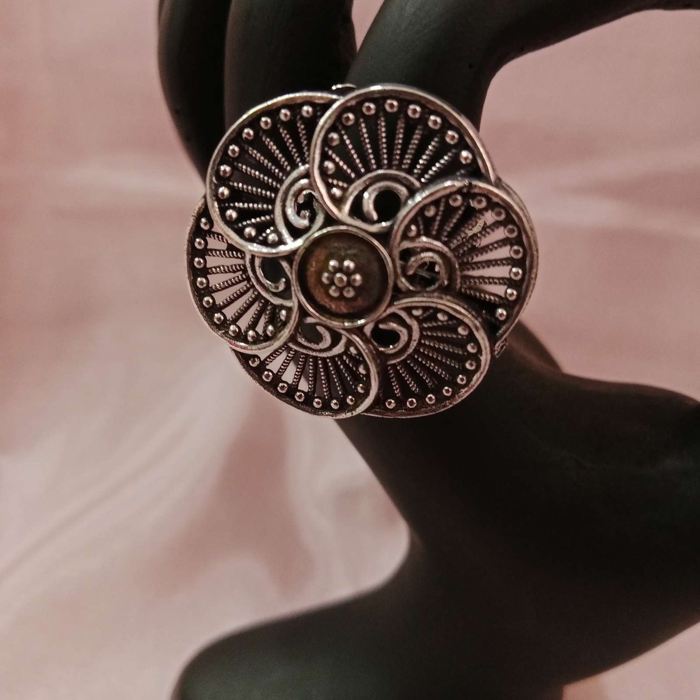 Blingso Oxidized Spiral Petal Adjustable Ring – View 2