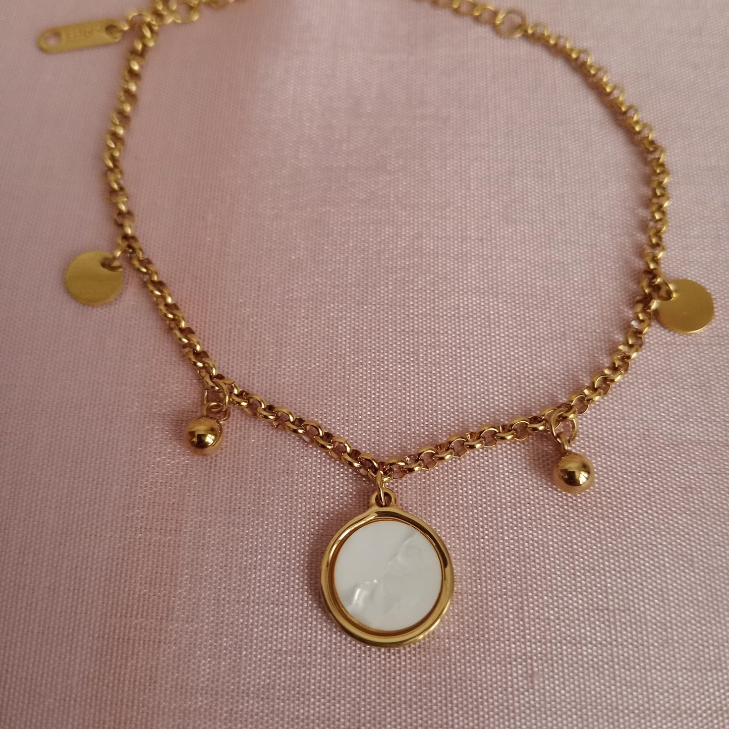 White Round Charm Golden Chain Bracelet bracelet by Blingso