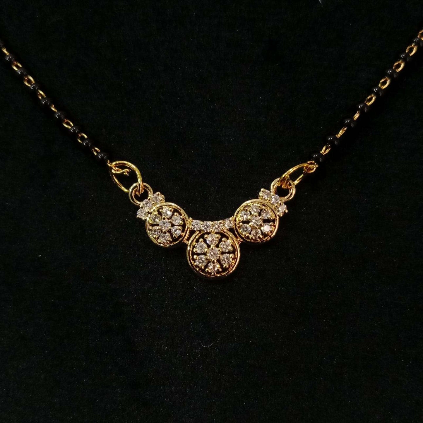 Premium Gold-Plated Triple Bloom Mangalsutra – Closeup Pendant View | Blingso Jewelry