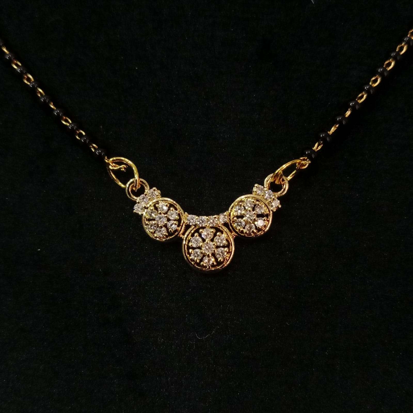 Premium Gold-Plated Triple Bloom Mangalsutra – Closeup Pendant View | Blingso Jewelry