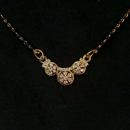 Premium Gold-Plated Triple Bloom Mangalsutra – Closeup Pendant View | Blingso Jewelry