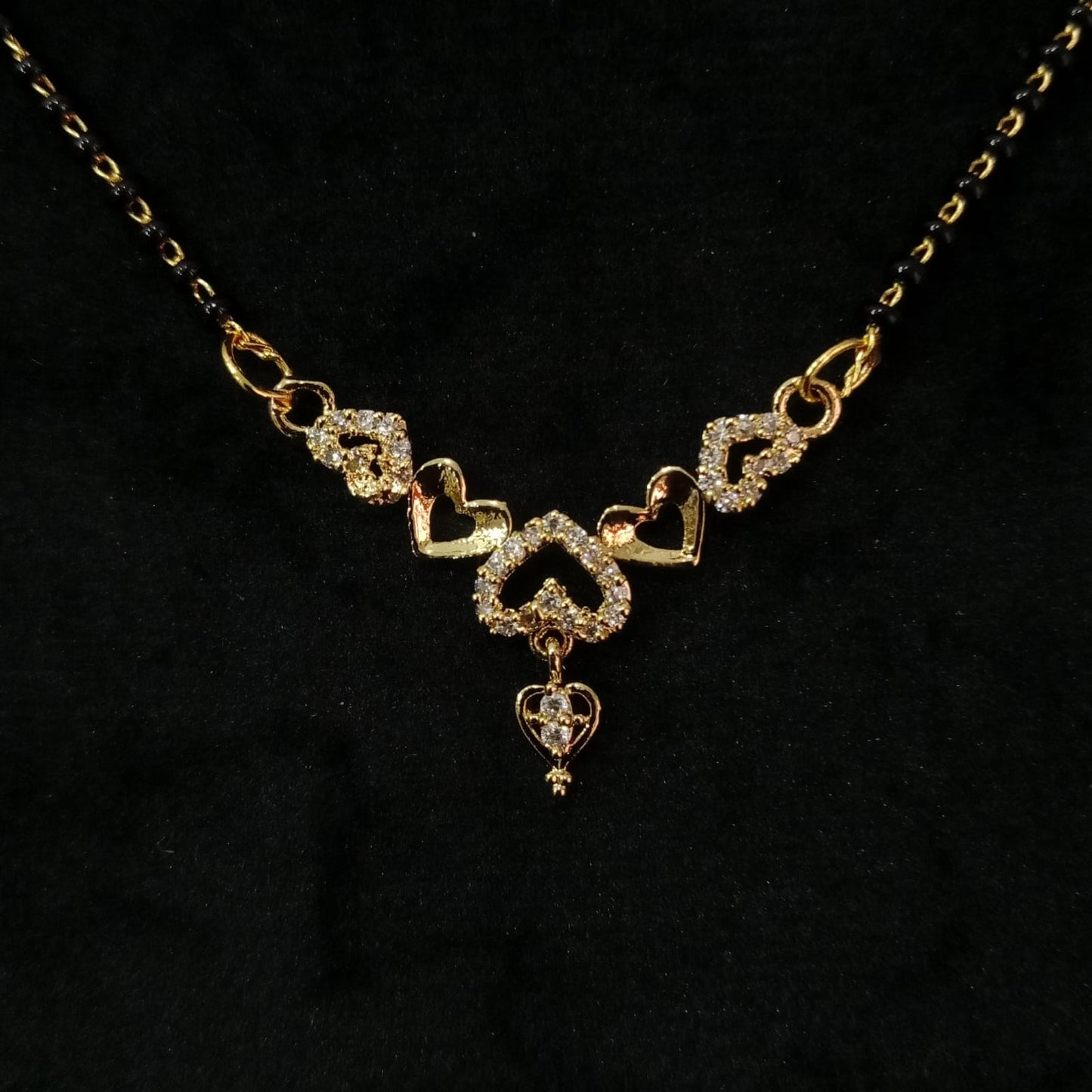 Elegant Gold-Plated Heart Design Mangalsutra – Closeup Pendant Shot | Blingso Everyday Luxury Jewelry