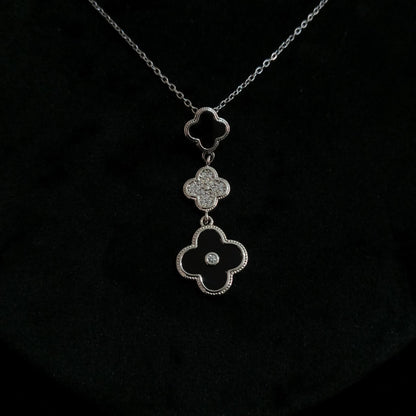Black Triple Floral Silver Pendant Neckpiece view 3