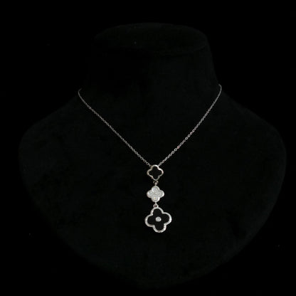 Black Triple Floral Silver Pendant Neckpiece view 4