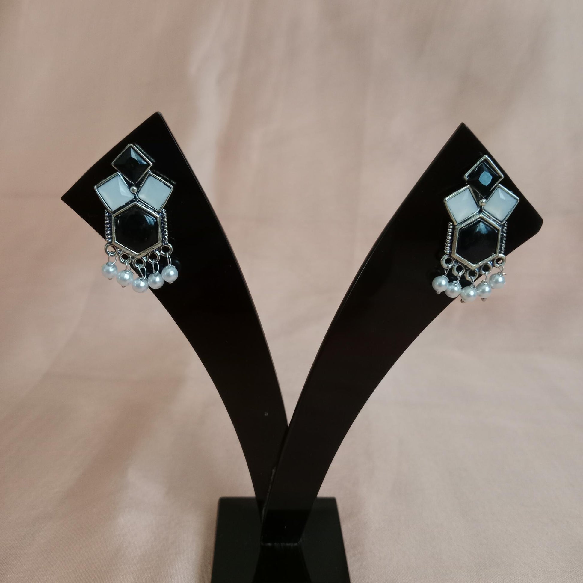 Black White Geo Pearl Earrings