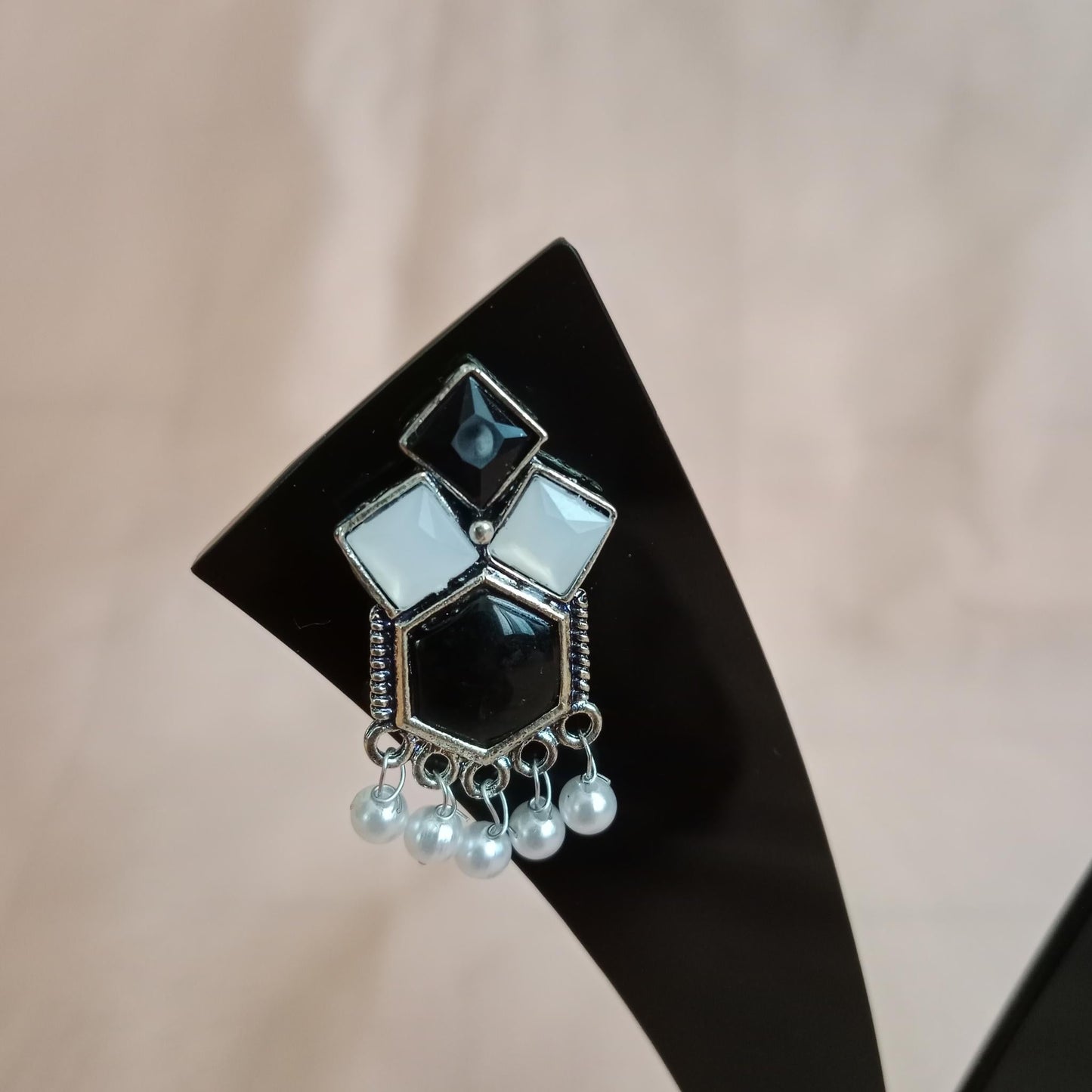 Black White Geo Pearl Earrings