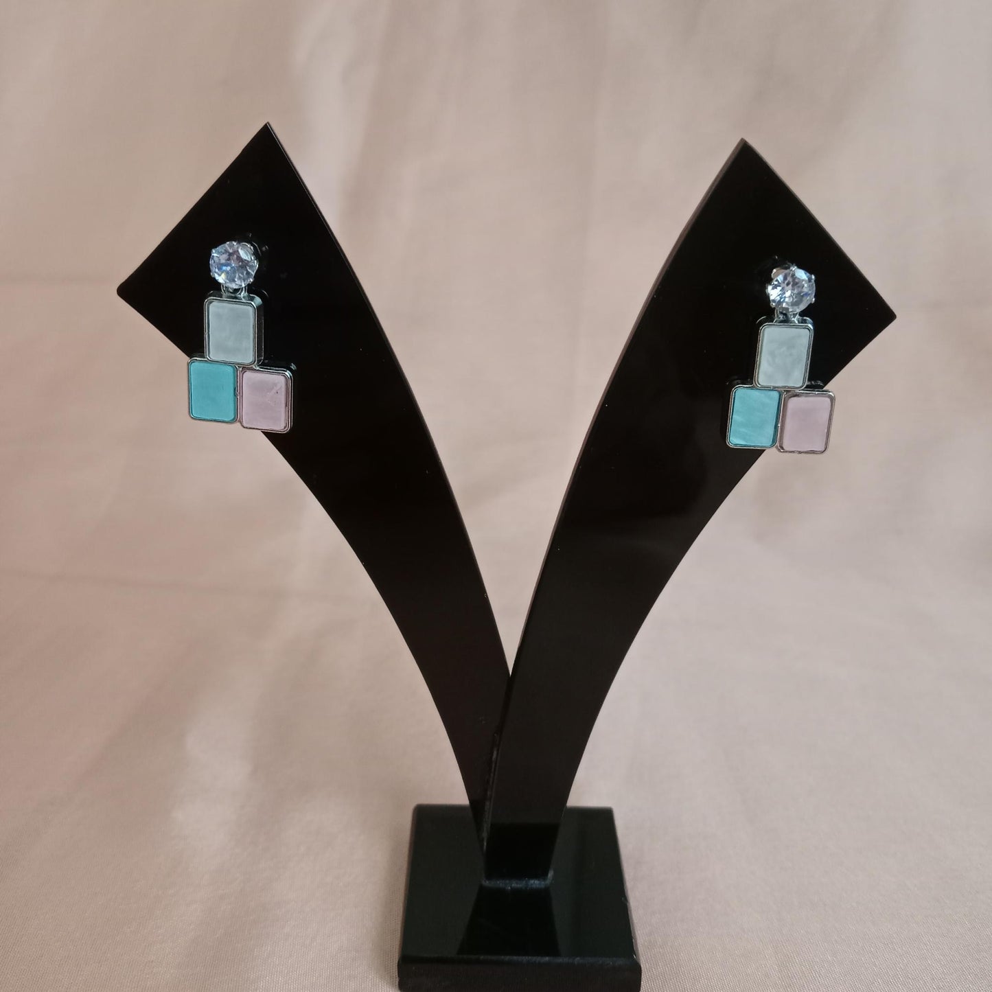 Blue Pastel Square Stone Earrings