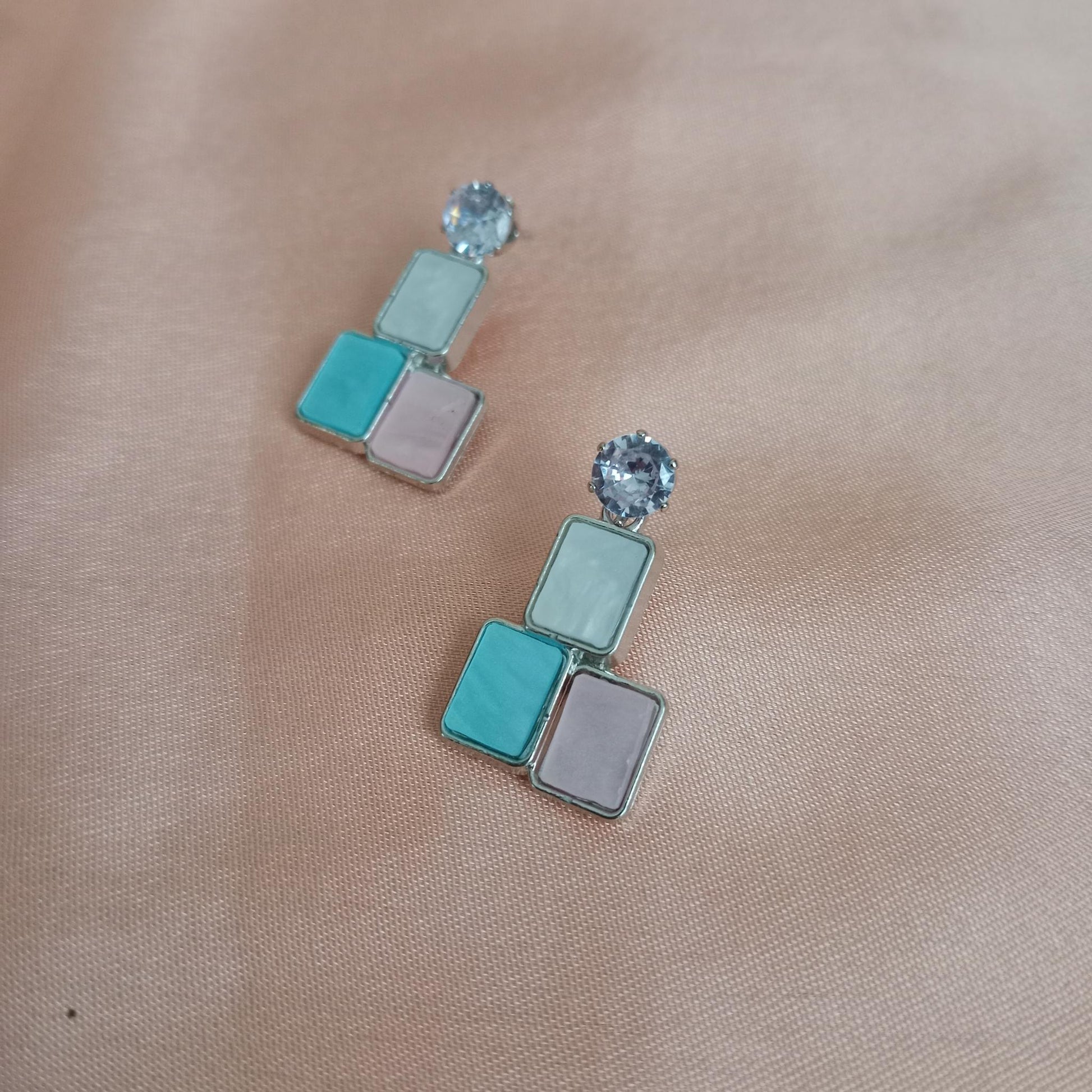 Blue Pastel Square Stone Earrings