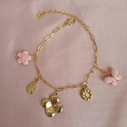 Butterfly Floral Charm Golden Chain Bracelet bracelet by Blingso