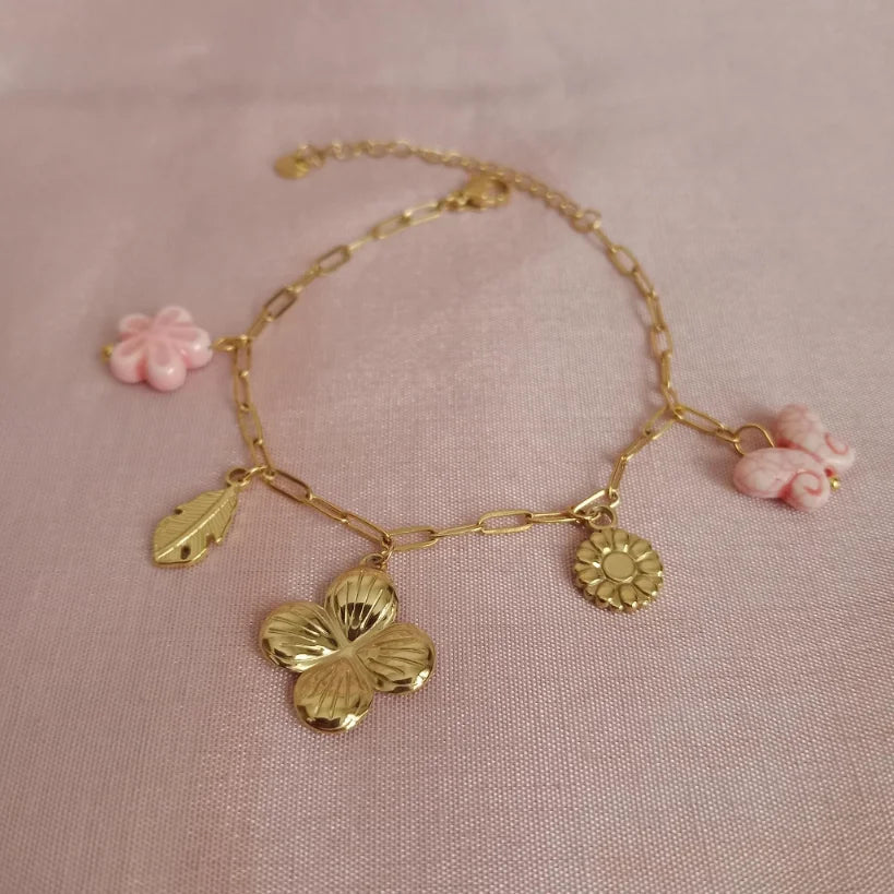 Butterfly Floral Charm Golden Chain Bracelet bracelet by Blingso