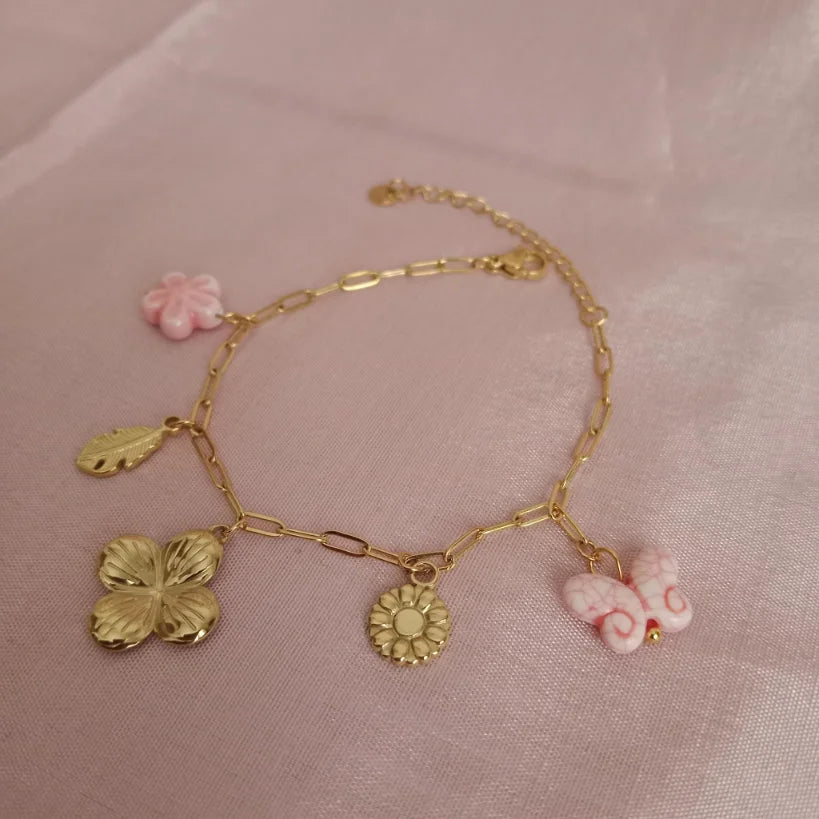 Butterfly Floral Charm Golden Chain Bracelet bracelet by Blingso
