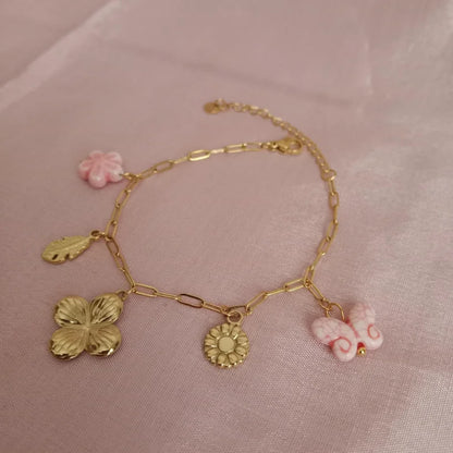 Butterfly Floral Charm Golden Chain Bracelet bracelet by Blingso