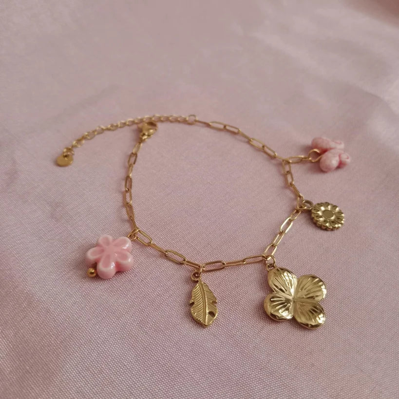 Butterfly Floral Charm Golden Chain Bracelet bracelet by Blingso