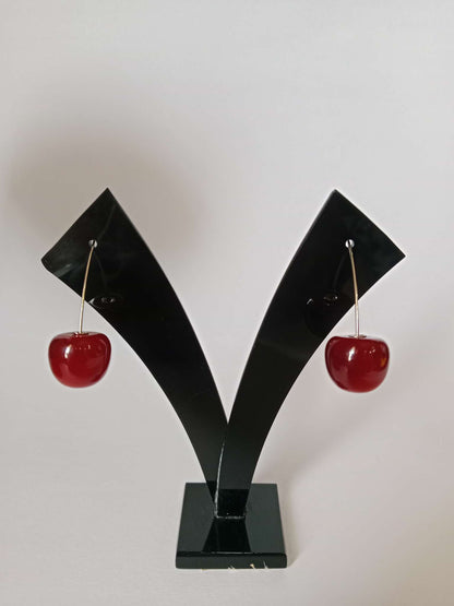 Cherry Red Dangle Earrings – glossy cherry closeup