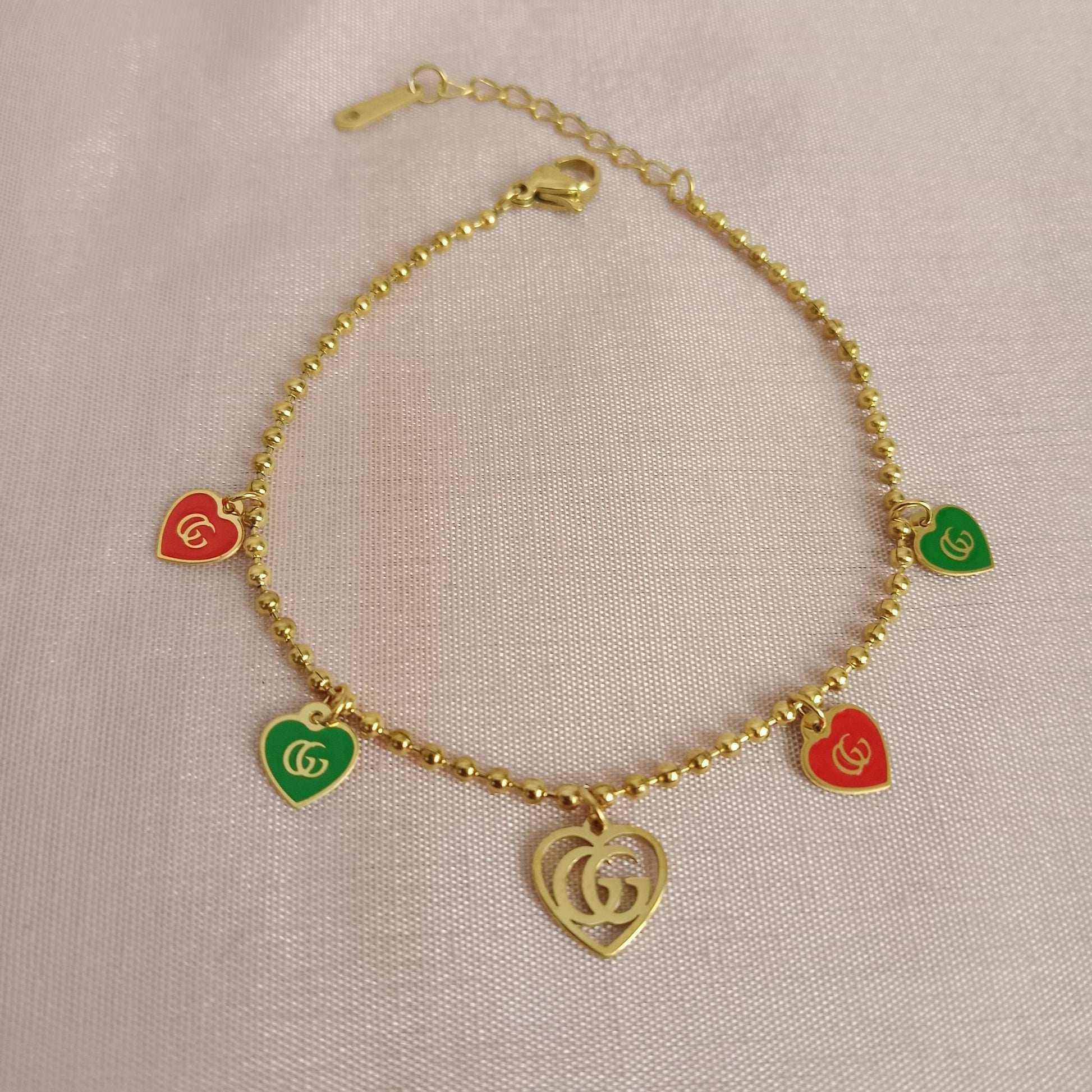 Colored Heart Charm Golden Chain Bracelet bracelet by Blingso
