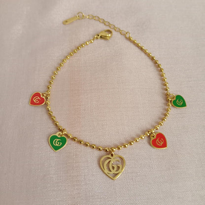 Colored Heart Charm Golden Chain Bracelet bracelet by Blingso