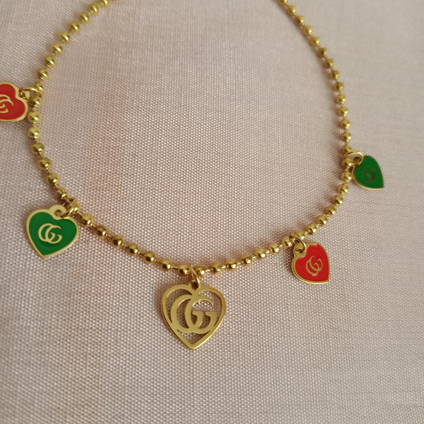 Colored Heart Charm Golden Chain Bracelet bracelet by Blingso