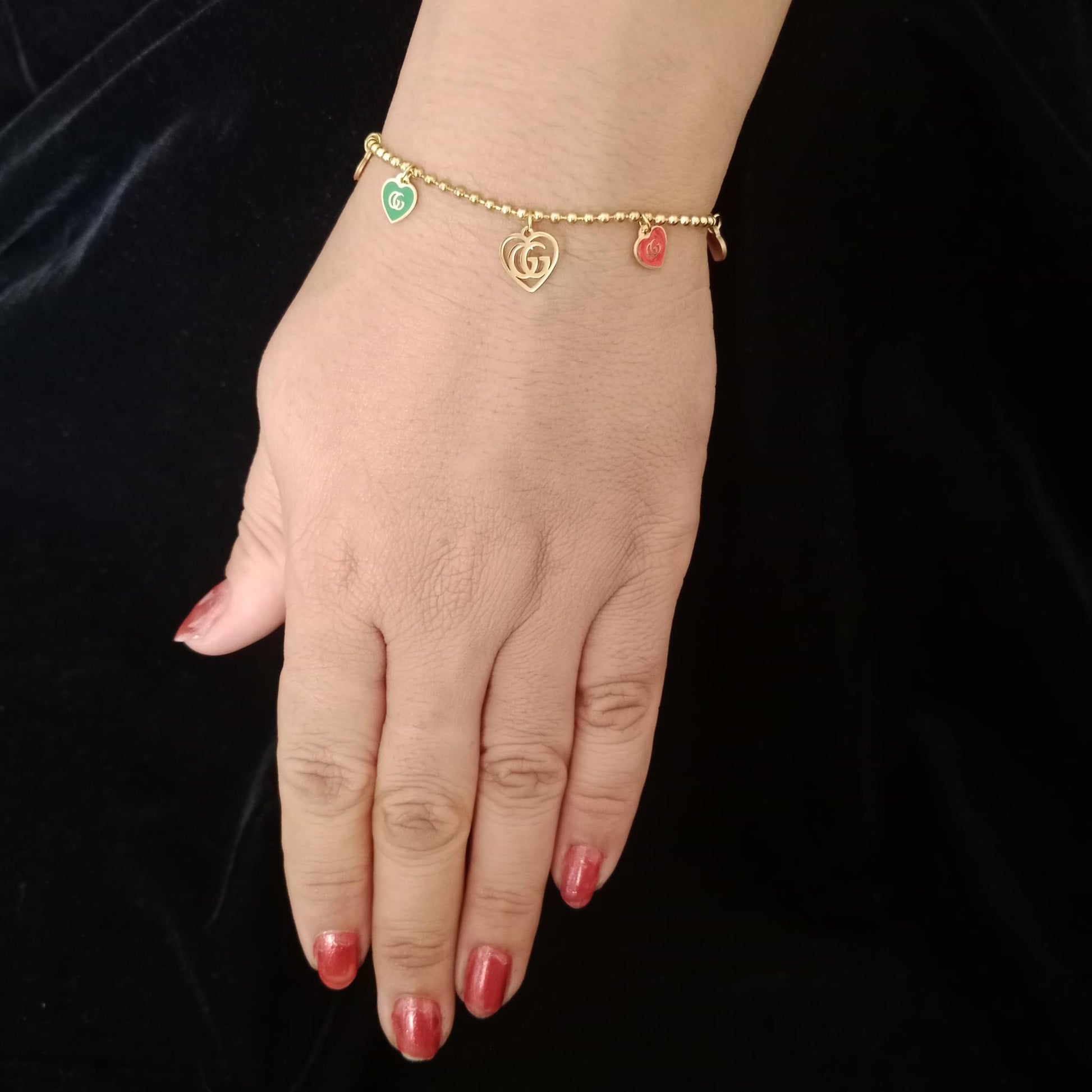 Colored Heart Charm Golden Chain Bracelet bracelet by Blingso