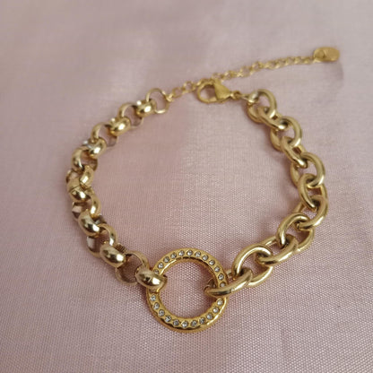 Crystal Ringlink Golden Chain Bracelet bracelet by Blingso