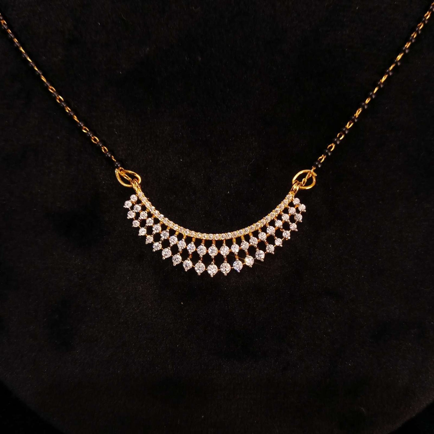 Diamond Cascade AD Mangalsutra Set – golden crescent pendant front