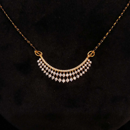 Diamond Cascade AD Mangalsutra Set – golden crescent pendant front