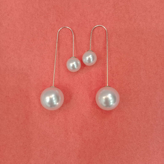 Double Pearl Drop Earrings – side view of dual pearls