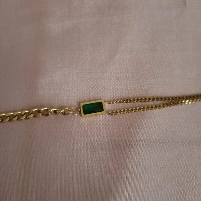 Emerald Tone Green Stone Dual Chain Bracelet bracelet by Blingso