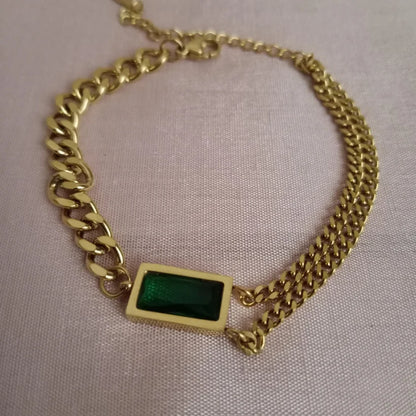 Emerald Tone Green Stone Dual Chain Bracelet bracelet by Blingso