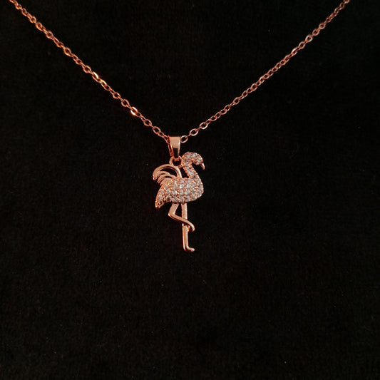 Flamingo Rose Gold Pendant Neckpiece - Flamingo