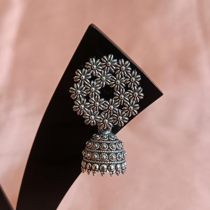 🛕 Floral Cluster Oxidized Jhumka – Lightweight, Skin‑Friendly Earrings