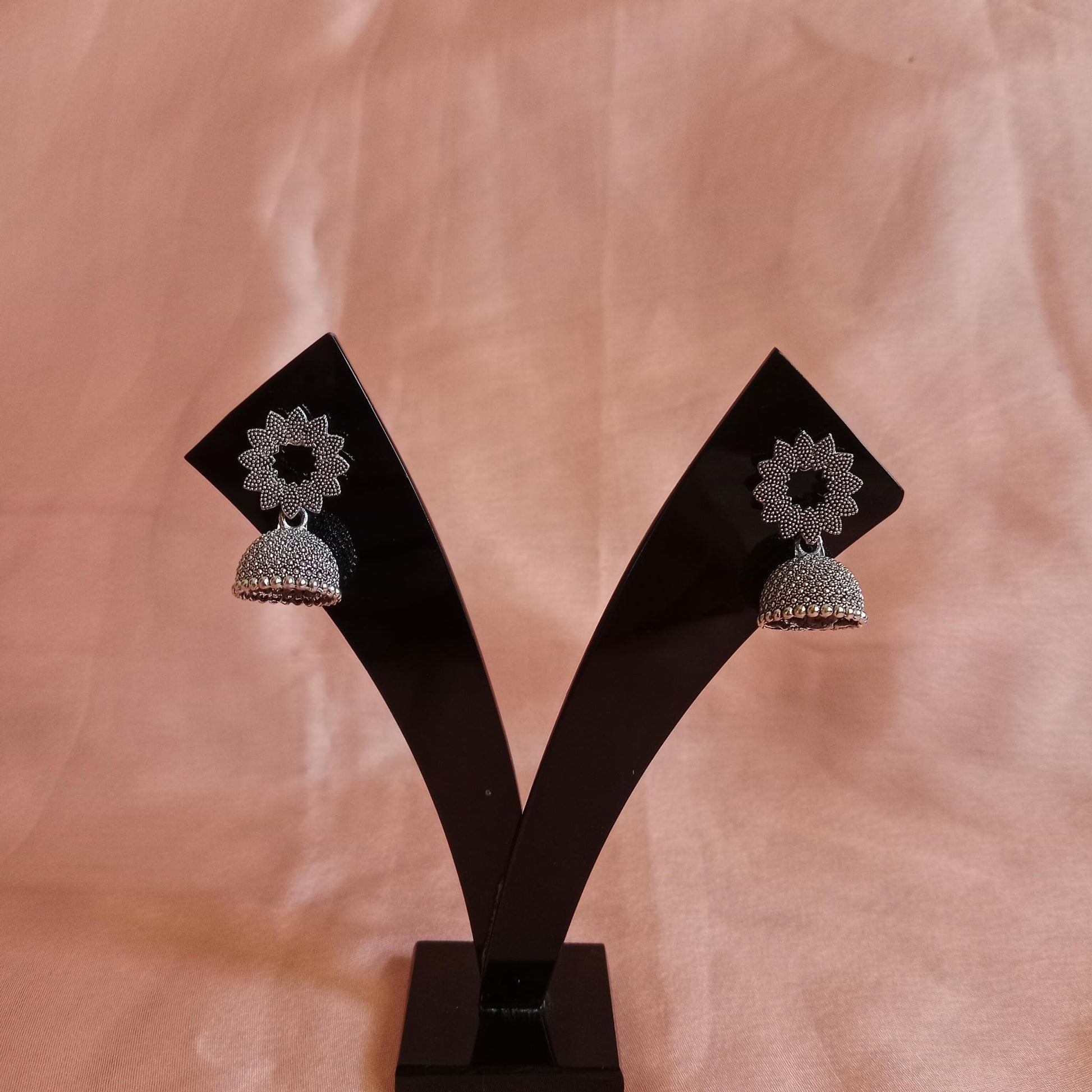 Floral Dome Oxidized Jhumka Earrings