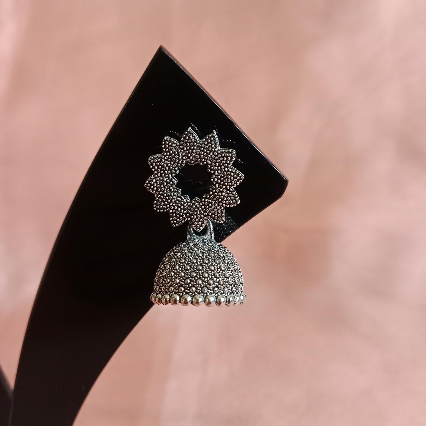 Floral Dome Oxidized Jhumka Earrings