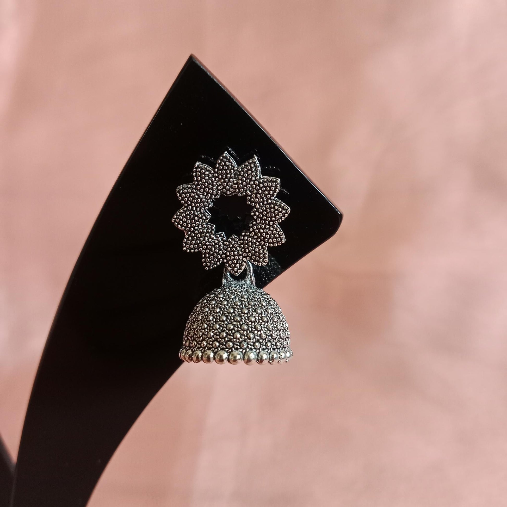 Floral Dome Oxidized Jhumka Earrings