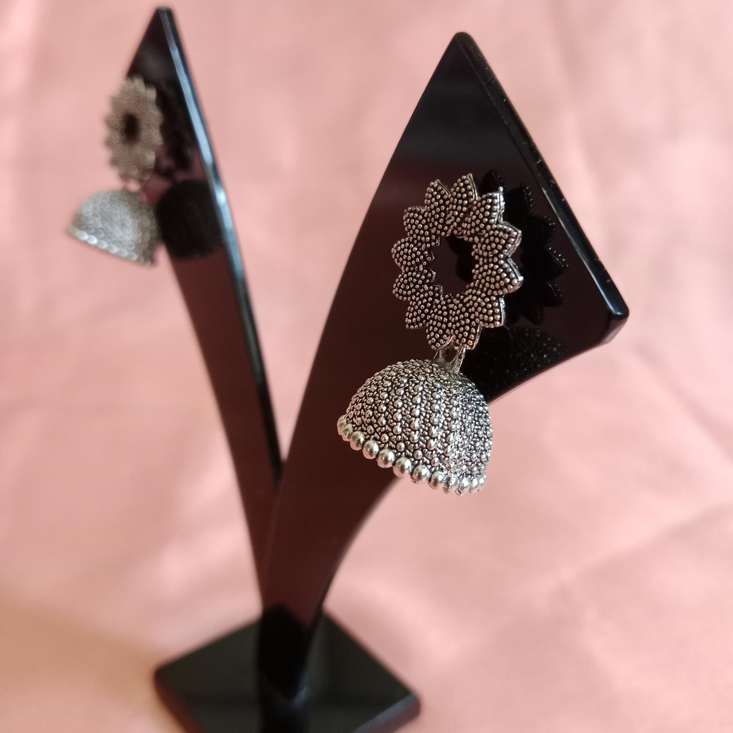 Floral Dome Oxidized Jhumka Earrings