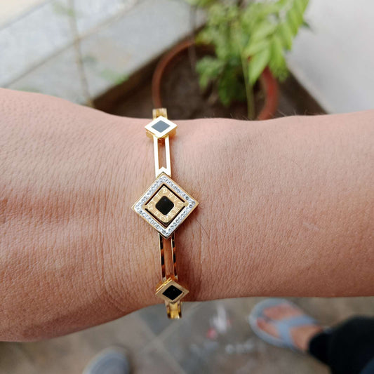 Geometric Black Enamel Bracelet – golden bracelet with charm design