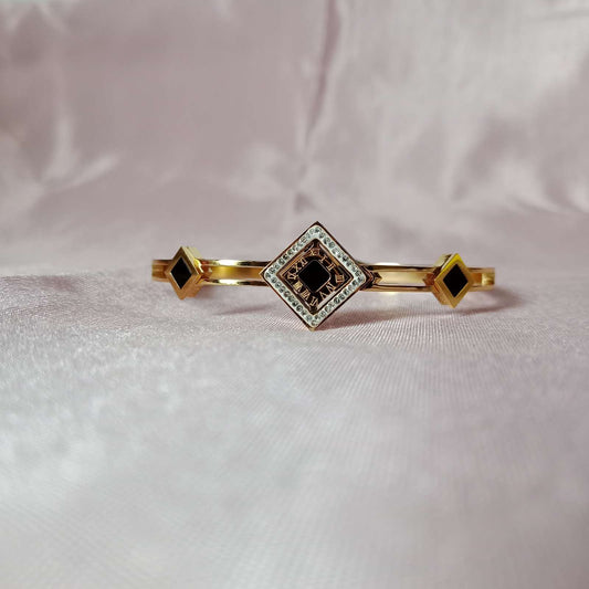 Geometric Black Enamel Bracelet – bold square pattern closeup