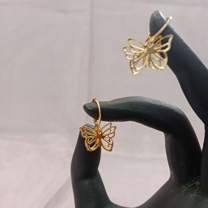 Golden Butterfly Cutout Earrings – lightweight hoop charm