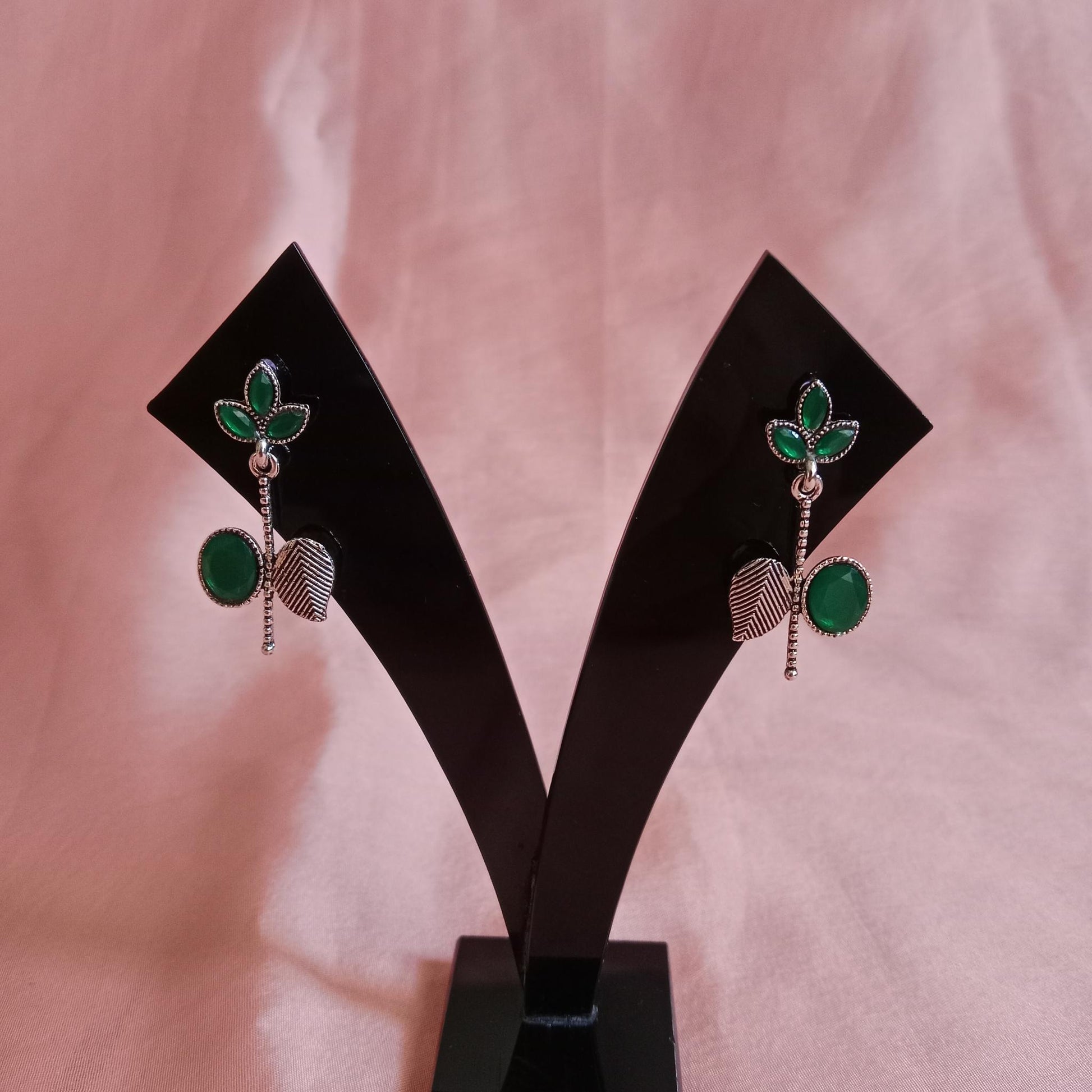 Green Lotus Leaf Oxidized Earrings