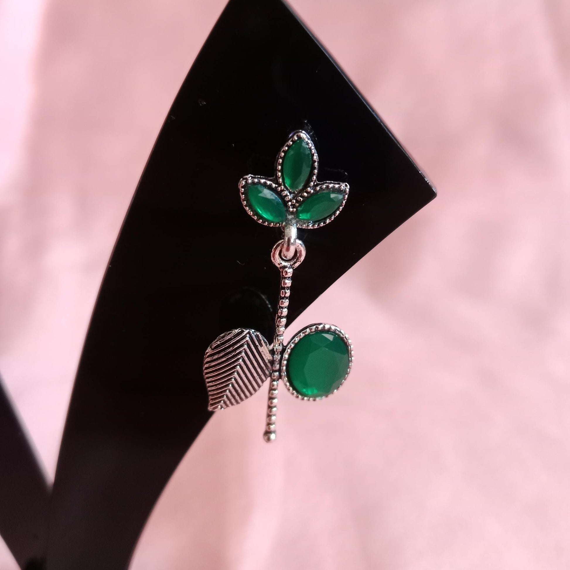 Green Lotus Leaf Oxidized Earrings