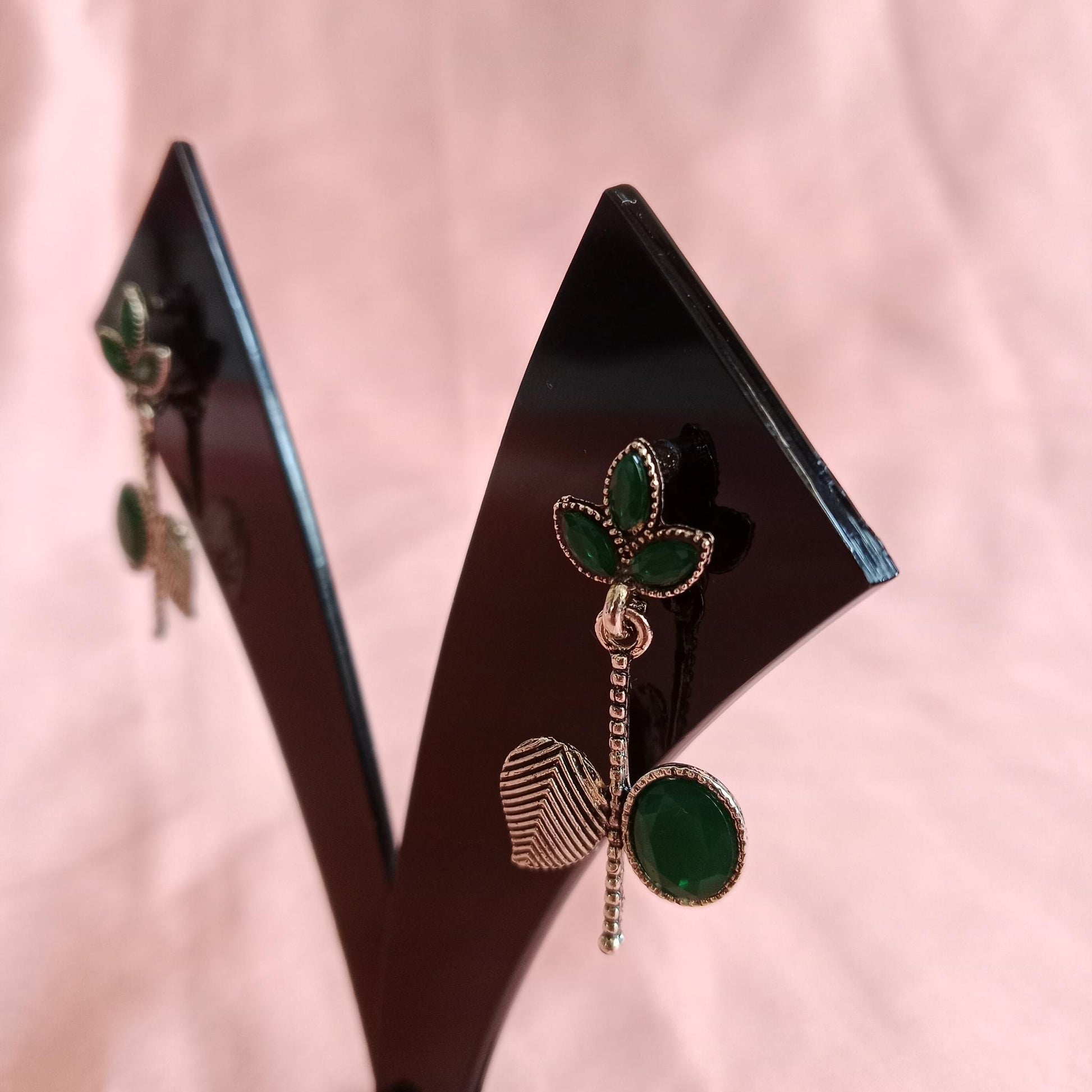Green Lotus Leaf Oxidized Earrings
