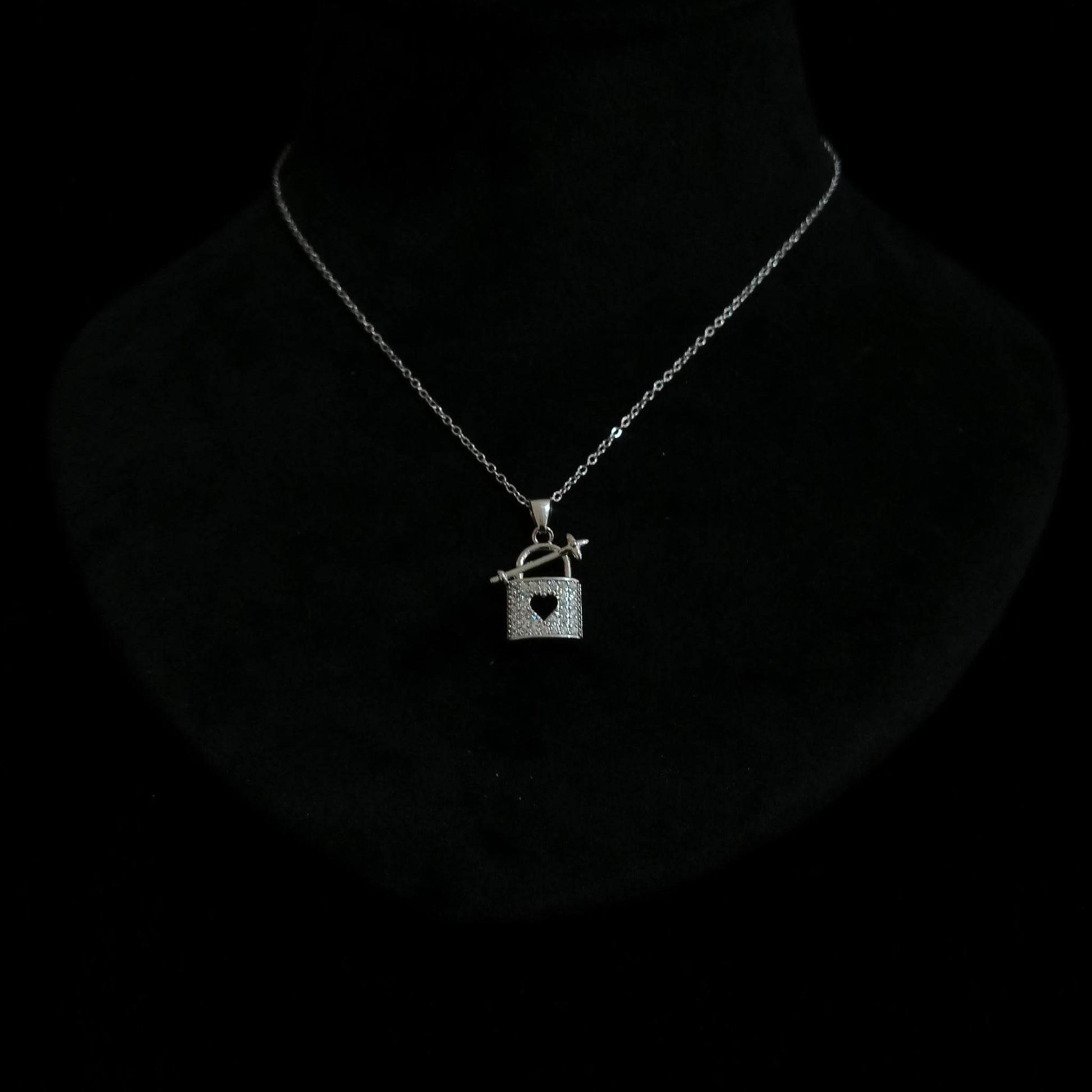 Heart Lock & Arrow Silver Pendant Neckpiece view 4