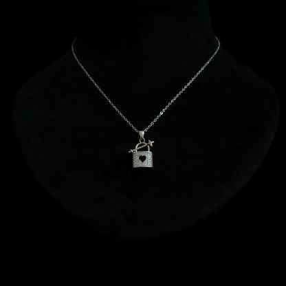 Heart Lock & Arrow Silver Pendant Neckpiece view 4