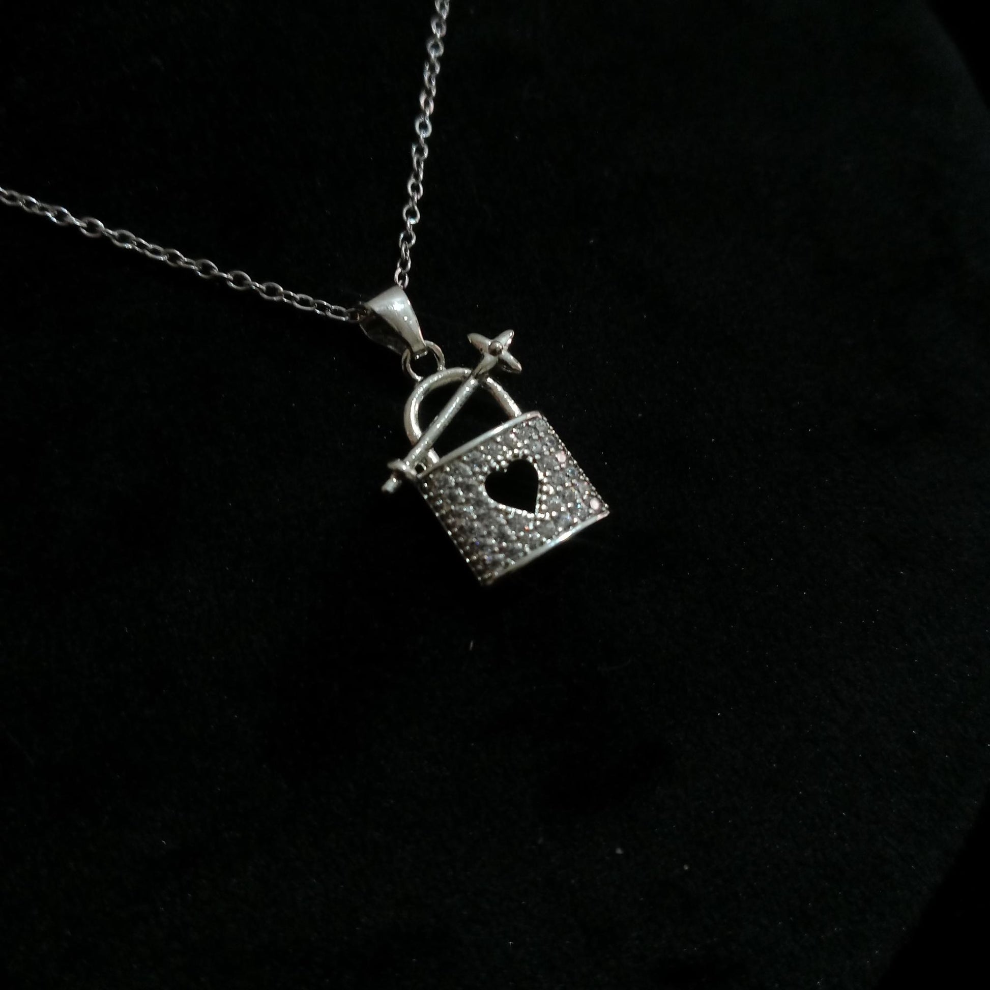 Heart Lock & Arrow Silver Pendant Neckpiece view 2