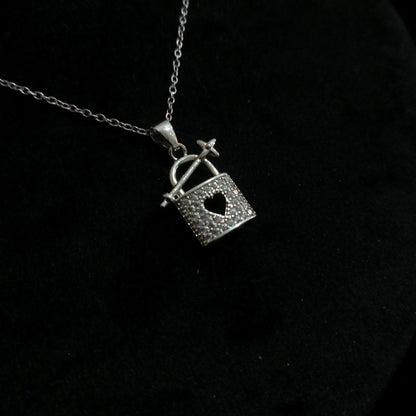 Heart Lock & Arrow Silver Pendant Neckpiece view 2