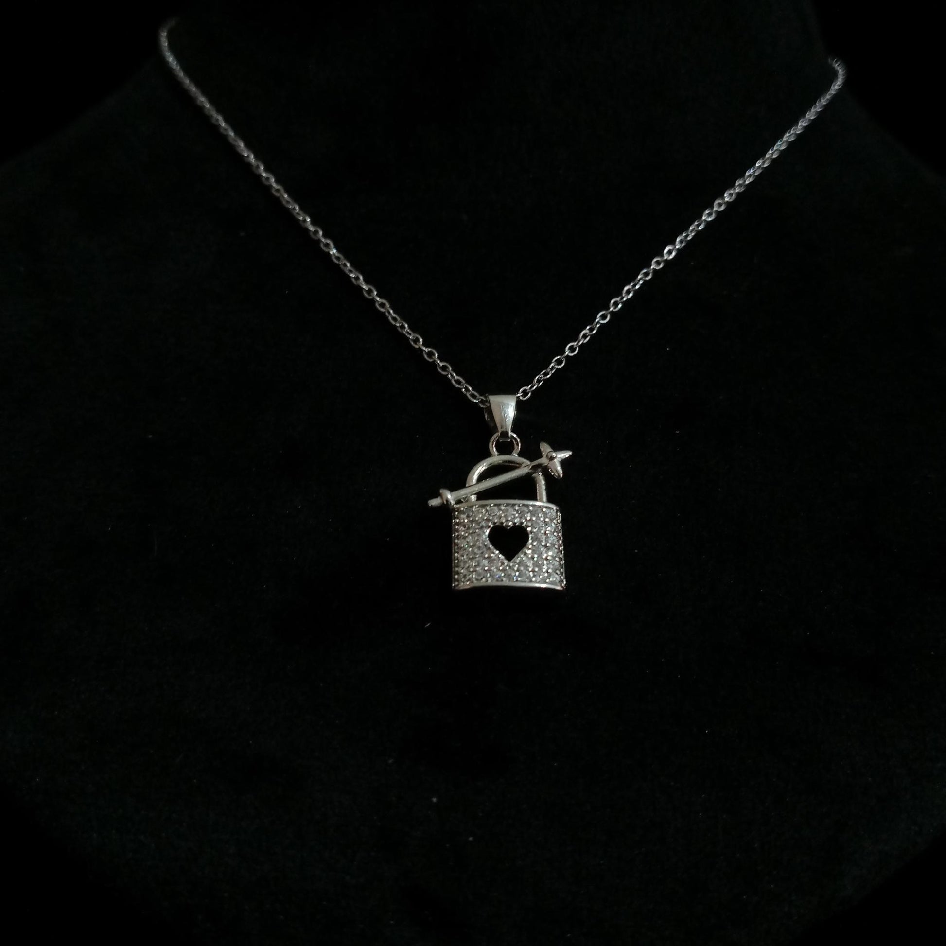 Heart Lock & Arrow Silver Pendant Neckpiece view 3