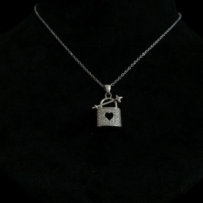 Heart Lock & Arrow Silver Pendant Neckpiece view 3