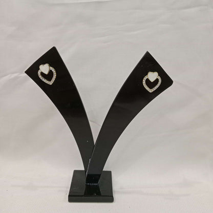 Pair of heart stud earrings on black stand – Blingso